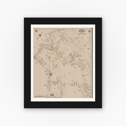 Old map wall art mockup — black gallery frame with white mat — Sanborn Fire Insurance Map from Lakewood, Ocean County, New Jersey (1922), Sheet #0016