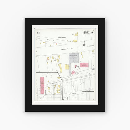 Old map wall art mockup — black gallery frame with white mat — Sanborn Fire Insurance Map from Wayne, Wayne County, Michigan (1926), Sheet #0011