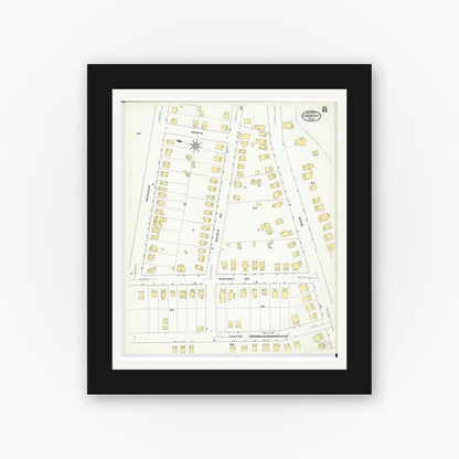 Old map wall art mockup — black gallery frame with white mat — Sanborn Fire Insurance Map from Conneaut, Ashtabula County, Ohio (1909), Sheet #0008