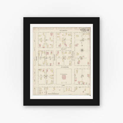 Old map wall art mockup — black gallery frame with white mat — Sanborn Fire Insurance Map from Kokomo, Howard County, Indiana (1885), Sheet #0002