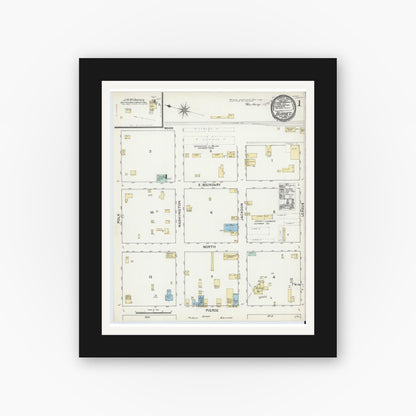 Old map wall art mockup — black gallery frame with white mat — Sanborn Fire Insurance Map from Burnet, Burnet County, Texas (1891) - Complete Map Set