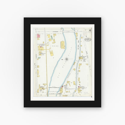 Old map wall art mockup — black gallery frame with white mat — Sanborn Fire Insurance Map from Brookville, Jefferson County, Pennsylvania (1899), Sheet #0006