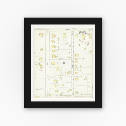 Old map wall art mockup — black gallery frame with white mat — Sanborn Fire Insurance Map from Fayetteville, Cumberland County, North Carolina (1914), Sheet #0003