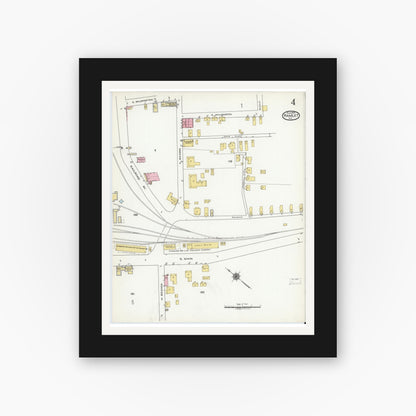 Old map wall art mockup — black gallery frame with white mat — Sanborn Fire Insurance Map from Hamlet, Richmond County, North Carolina (1920), Sheet #0004