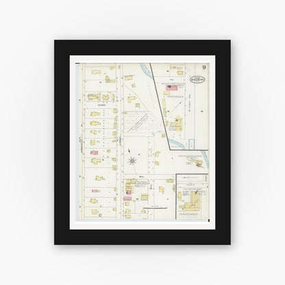 Old map wall art mockup — black gallery frame with white mat — Sanborn Fire Insurance Map from Mount Clemens, Macomb County, Michigan (1897), Sheet #0009