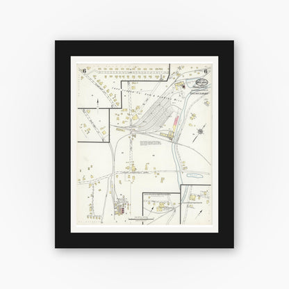 Old map wall art mockup — black gallery frame with white mat — Sanborn Fire Insurance Map from Brevard, Transylvania County, North Carolina (1924), Sheet #0006
