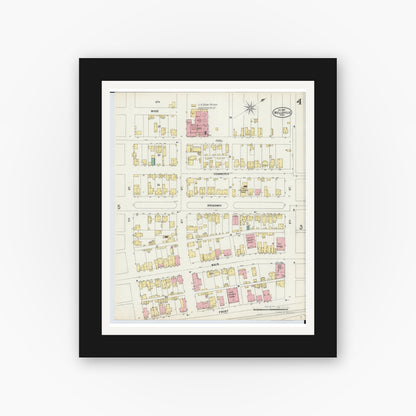 Old map wall art mockup — black gallery frame with white mat — Sanborn Fire Insurance Map from Wellsville, Columbiana County, Ohio (1897), Sheet #0004