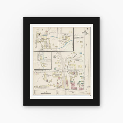 Old map wall art mockup — black gallery frame with white mat — Sanborn Fire Insurance Map from Orange, Essex County, New Jersey (1885), Sheet #0003