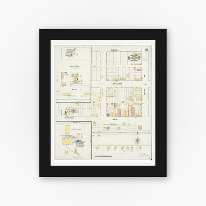 Old map wall art mockup — black gallery frame with white mat — Sanborn Fire Insurance Map from Schulenburg, Fayette County, Texas (1894), Sheet #0002