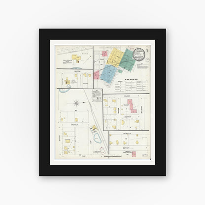 Old map wall art mockup — black gallery frame with white mat — Sanborn Fire Insurance Map from Oakland City, Gibson County, Indiana (1899) - Complete Map Set