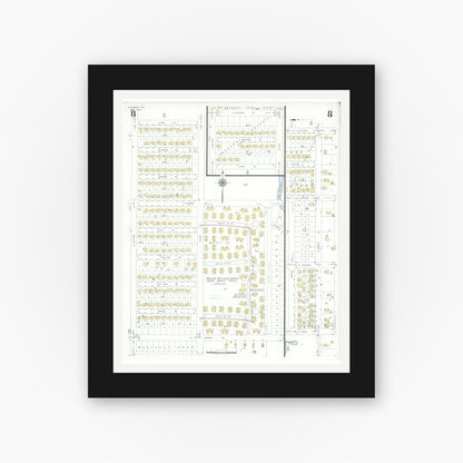 Old map wall art mockup — black gallery frame with white mat — Sanborn Fire Insurance Map from Pasadena, Harris County, Texas (1943), Sheet #0008