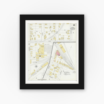 Old map wall art mockup — black gallery frame with white mat — Sanborn Fire Insurance Map from Olean, Cattaraugus County, New York (1898), Sheet #0013