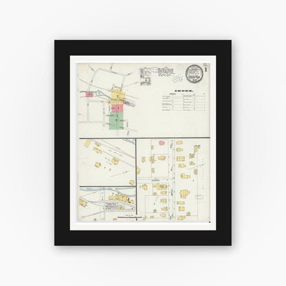 Old map wall art mockup — black gallery frame with white mat — Sanborn Fire Insurance Map from Cohocton, Steuben County, New York (1898), Sheet #0001