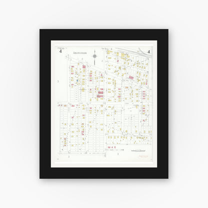 Old map wall art mockup — black gallery frame with white mat — Sanborn Fire Insurance Map from Bensenville, Dupage County, Illinois (1933), Sheet #0004