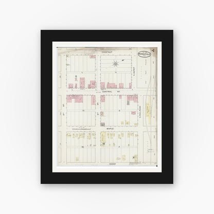 Old map wall art mockup — black gallery frame with white mat — Sanborn Fire Insurance Map from Marshfield, Wood County, Wisconsin (1887), Sheet #0004