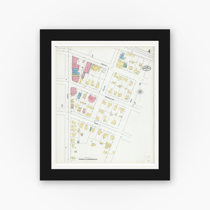 Old map wall art mockup — black gallery frame with white mat — Sanborn Fire Insurance Map from Marengo, McHenry County, Illinois (1905), Sheet #0004