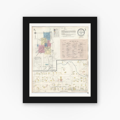 Old map wall art mockup — black gallery frame with white mat — Sanborn Fire Insurance Map from Livingston, Polk County, Texas (1943), Sheet #0001