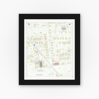 Old map wall art mockup — black gallery frame with white mat — Sanborn Fire Insurance Map from Ashland, Ashland County, Ohio (1930), Sheet #0006