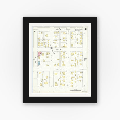 Old map wall art mockup — black gallery frame with white mat — Sanborn Fire Insurance Map from Temple, Bell County, Texas (1910), Sheet #0019