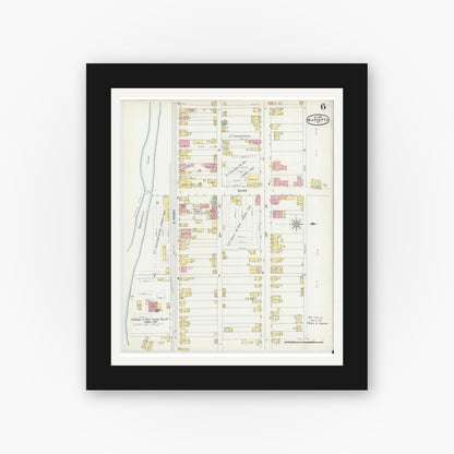 Old map wall art mockup — black gallery frame with white mat — Sanborn Fire Insurance Map from Marietta, Lancaster County, Pennsylvania (1896), Sheet #0006