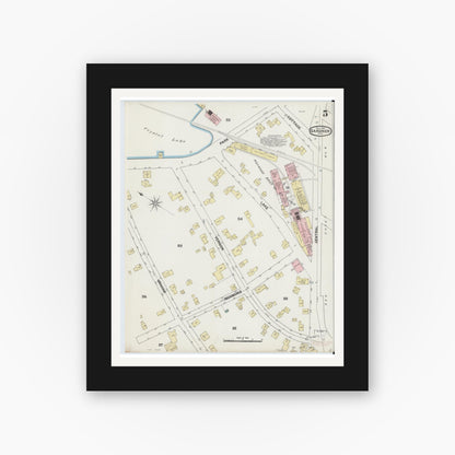 Old map wall art mockup — black gallery frame with white mat — Sanborn Fire Insurance Map from Gardner, Worcester County, Massachusetts (1889), Sheet #0005