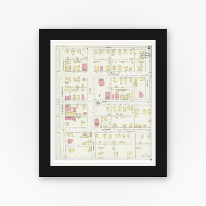 Old map wall art mockup — black gallery frame with white mat — Sanborn Fire Insurance Map from Greenville, Mercer County, Pennsylvania (1893), Sheet #0002