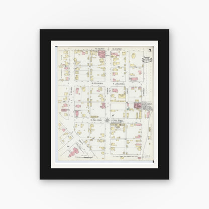 Old map wall art mockup — black gallery frame with white mat — Sanborn Fire Insurance Map from Jackson, Jackson County, Ohio (1892), Sheet #0003