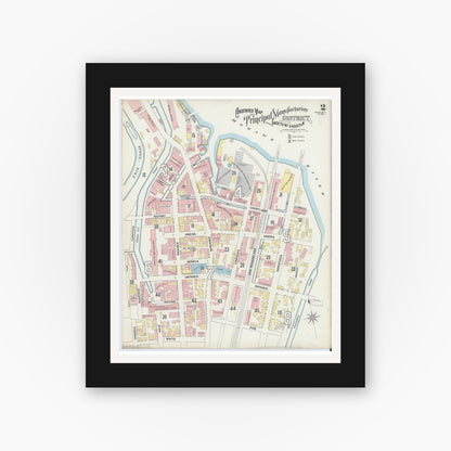 Old map wall art mockup — black gallery frame with white mat — Sanborn Fire Insurance Map from Cohoes, Albany County, New York (1896), Sheet #0002
