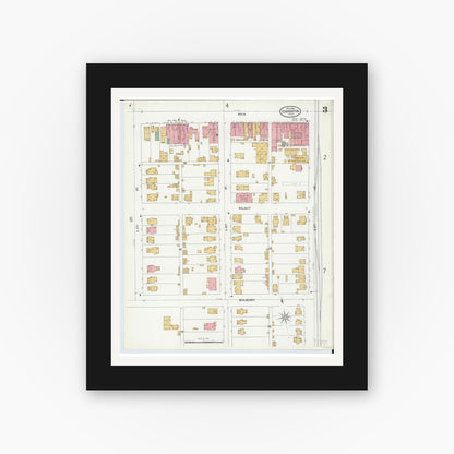 Old map wall art mockup — black gallery frame with white mat — Sanborn Fire Insurance Map from Coshocton, Coshocton County, Ohio (1899), Sheet #0003