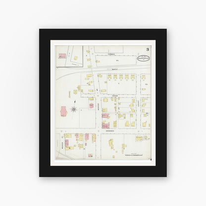 Old map wall art mockup — black gallery frame with white mat — Sanborn Fire Insurance Map from Sharpsville, Mercer County, Pennsylvania (1895), Sheet #0003