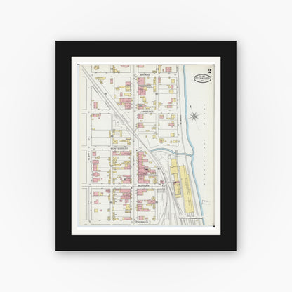 Old map wall art mockup — black gallery frame with white mat — Sanborn Fire Insurance Map from Saint Charles, Saint Charles County, Missouri (1893), Sheet #0002