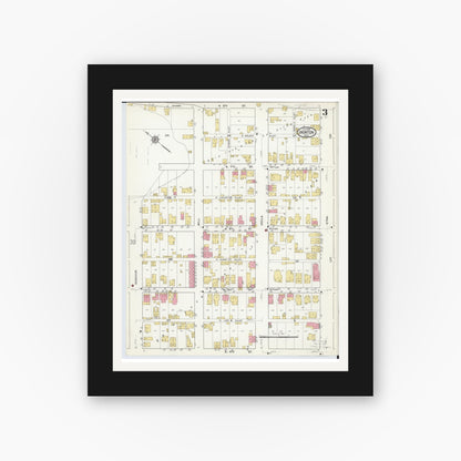 Old map wall art mockup — black gallery frame with white mat — Sanborn Fire Insurance Map from Ironton, Lawrence County, Ohio (1916), Sheet #0003