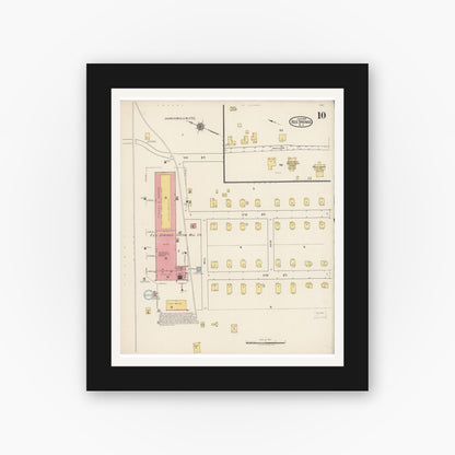 Old map wall art mockup — black gallery frame with white mat — Sanborn Fire Insurance Map from Red Springs, Robeson County, North Carolina (1922), Sheet #0010