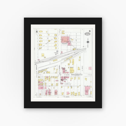 Old map wall art mockup — black gallery frame with white mat — Sanborn Fire Insurance Map from Macomb, Mcdonough County, Illinois (1924), Sheet #0006