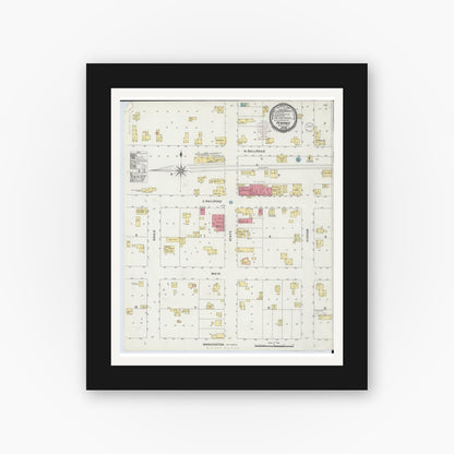 Old map wall art mockup — black gallery frame with white mat — Sanborn Fire Insurance Map from Pewamo, Ionia County, Michigan (1900), Sheet #0001