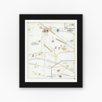 Old map wall art mockup — black gallery frame with white mat — Sanborn Fire Insurance Map from Iron Mountain, Dickinson County, Michigan (1904), Sheet #0012