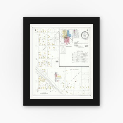 Old map wall art mockup — black gallery frame with white mat — Sanborn Fire Insurance Map from Yale, Saint Clair County, Michigan (1937), Sheet #0001