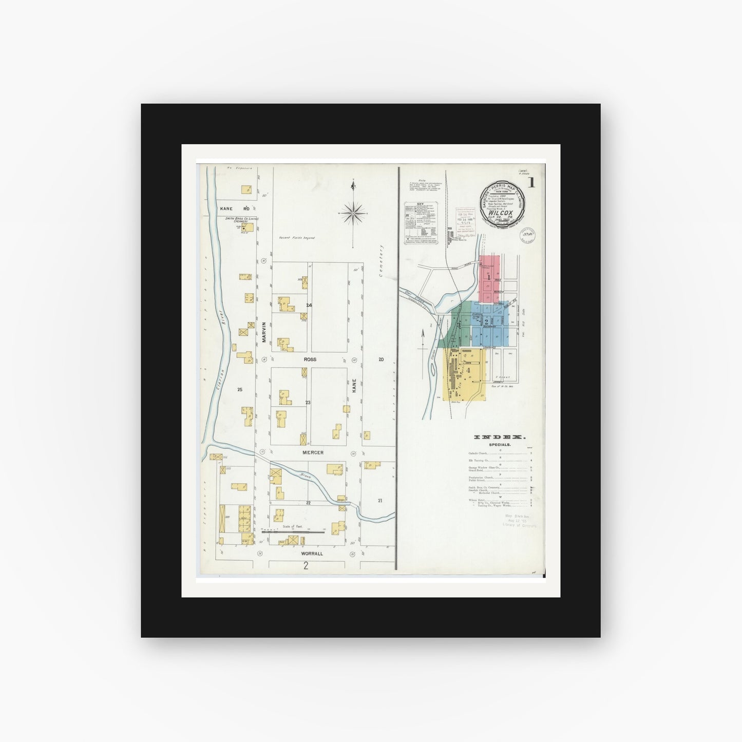 Old map wall art mockup — black gallery frame with white mat — Sanborn Fire Insurance Map from Wilcox, Elk County, Pennsylvania (1900) - Complete Map Set