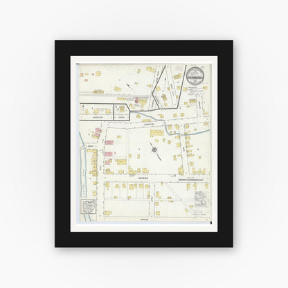 Old map wall art mockup — black gallery frame with white mat — Sanborn Fire Insurance Map from Sherrodsville, Carroll County, Ohio (1915), Sheet #0001