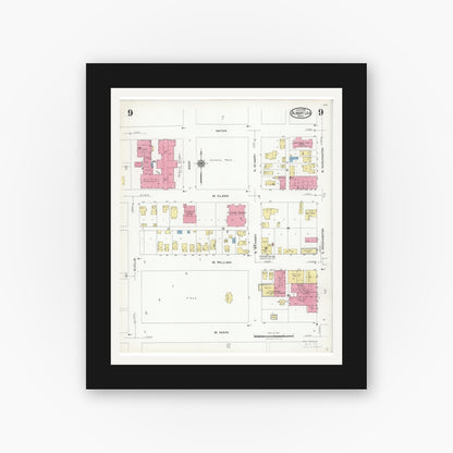 Old map wall art mockup — black gallery frame with white mat — Sanborn Fire Insurance Map from Albert Lea, Freeborn County, Minnesota (1926), Sheet #0009