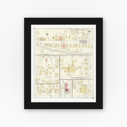 Old map wall art mockup — black gallery frame with white mat — Sanborn Fire Insurance Map from Battle Creek, Calhoun County, Michigan (1913), Sheet #0039