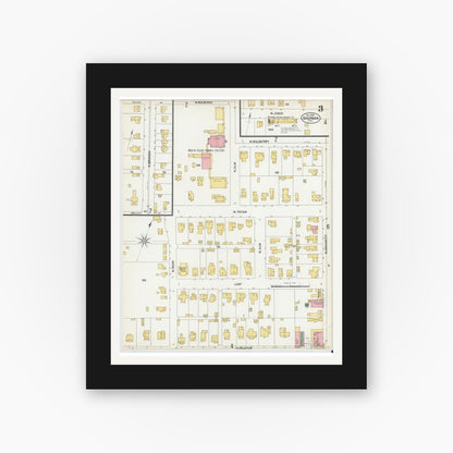 Old map wall art mockup — black gallery frame with white mat — Sanborn Fire Insurance Map from Sherman, Grayson County, Texas (1902), Sheet #0003