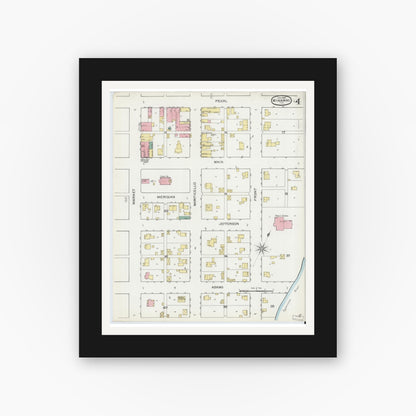 Old map wall art mockup — black gallery frame with white mat — Sanborn Fire Insurance Map from Winamac, Pulaski County, Indiana (1893), Sheet #0004