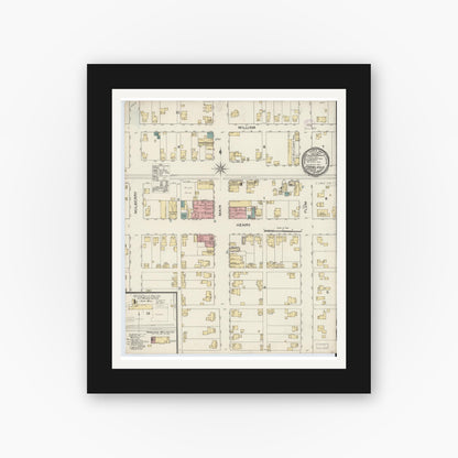Old map wall art mockup — black gallery frame with white mat — Sanborn Fire Insurance Map from Farmland, Randolph County, Indiana (1893), Sheet #0001