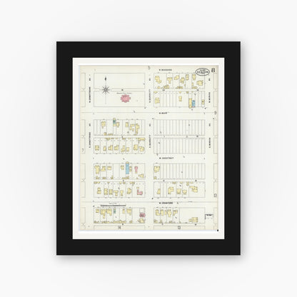 Old map wall art mockup — black gallery frame with white mat — Sanborn Fire Insurance Map from Denison, Grayson County, Texas (1897), Sheet #0008