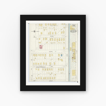 Old map wall art mockup — black gallery frame with white mat — Sanborn Fire Insurance Map from Benton Harbor, Berrien County, Michigan (1911), Sheet #0025