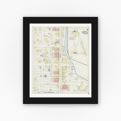 Old map wall art mockup — black gallery frame with white mat — Sanborn Fire Insurance Map from Orange, Orange County, Texas (1891), Sheet #0004