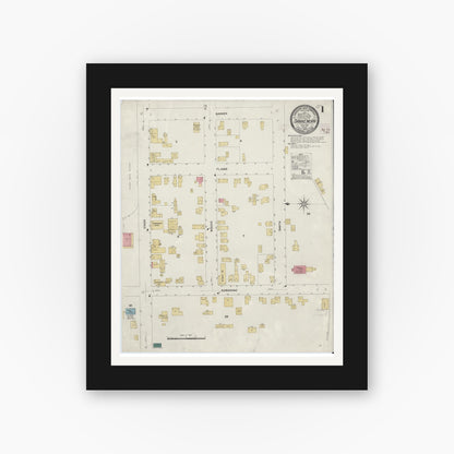 Old map wall art mockup — black gallery frame with white mat — Sanborn Fire Insurance Map from Dannemora, Clinton County, New York (1909), Sheet #0001