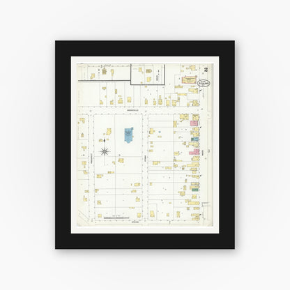 Old map wall art mockup — black gallery frame with white mat — Sanborn Fire Insurance Map from Highland, Iowa County, Wisconsin (1908), Sheet #0002