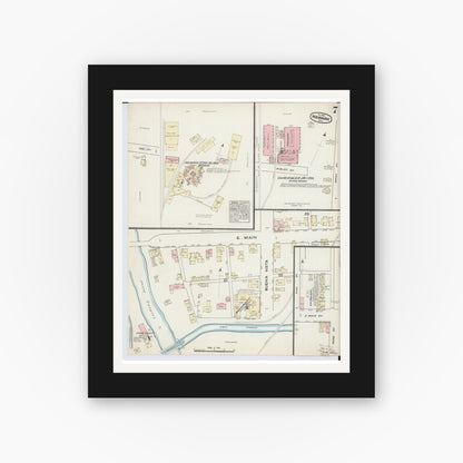 Old map wall art mockup — black gallery frame with white mat — Sanborn Fire Insurance Map from Newark, Licking County, Ohio (1884), Sheet #0007